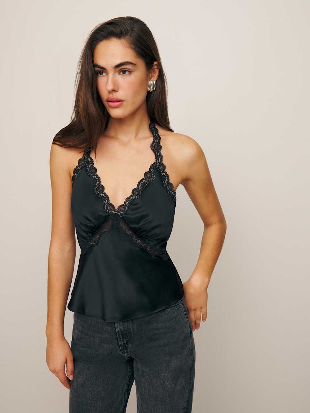 Reformation Monica Silk Top - Black