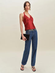 Reformation Monica Silk Top - Lipstick