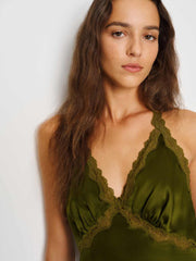 Reformation Monica Silk Top - Moss Garden