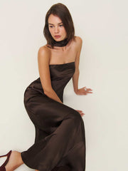Reformation Oren Silk Dress - Black Bean