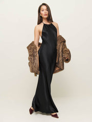 Reformation Petites Jeany Silk Dress - Black
