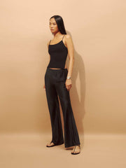 Reformation Petites Gale Satin Mid Rise Bias Pant - Black