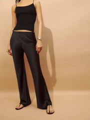 Reformation Petites Gale Satin Mid Rise Bias Pant - Black
