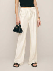 Reformation Petites Gale Satin Mid Rise Bias Pant - Fior Di Latte