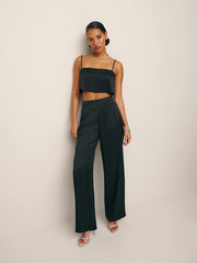 Reformation Cleo Satin Two Piece - Black