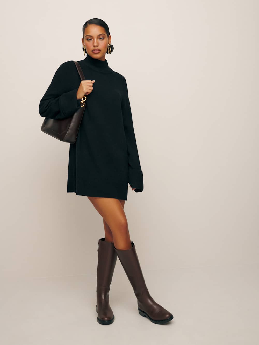 Reformation Tate Regenerative Wool Sweater Dress - Black