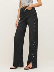 Reformation Cary High Rise Slouchy Straight Leg Jeans - Vana Vented Studded