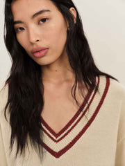 Reformation Sienna Oversized Cotton V Neck Sweater - Birch Chianti