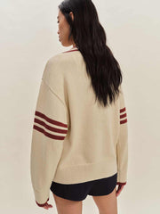 Reformation Sienna Oversized Cotton V Neck Sweater - Birch Chianti