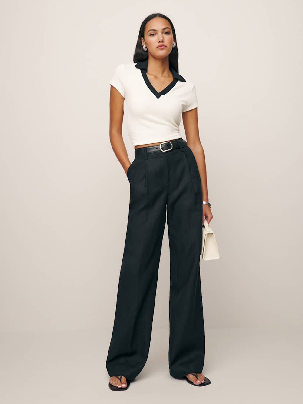Reformation Alex Linen Mid Rise Pant - Black
