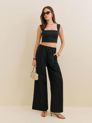 Reformation Fernando Linen Wide Leg Pant - Black