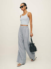 Reformation Fernando Linen Wide Leg Pant - Slate Check