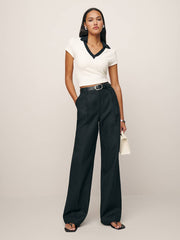 Reformation Petites Alex Linen Mid Rise Pant - Black