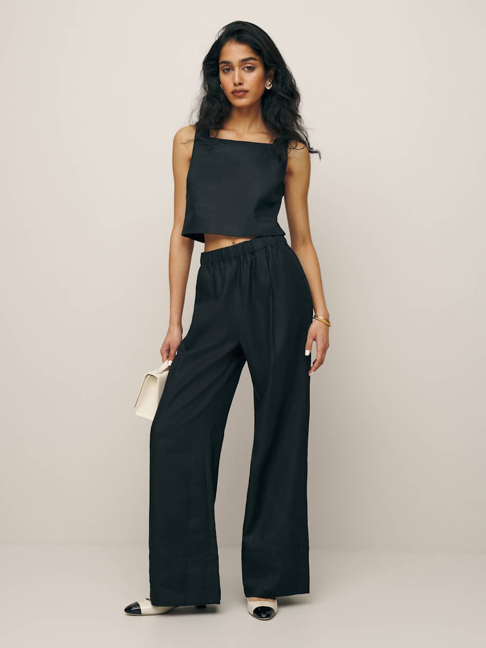 Reformation Petites Fernando Linen Wide Leg Pant - Black