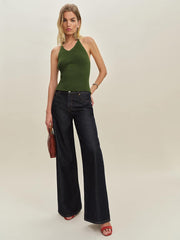 Reformation Delia Ribbed Halter Top - Grass