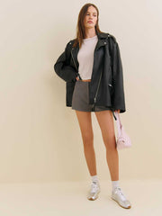 Reformation Veda Doyer Leather Jacket - Black Pebble