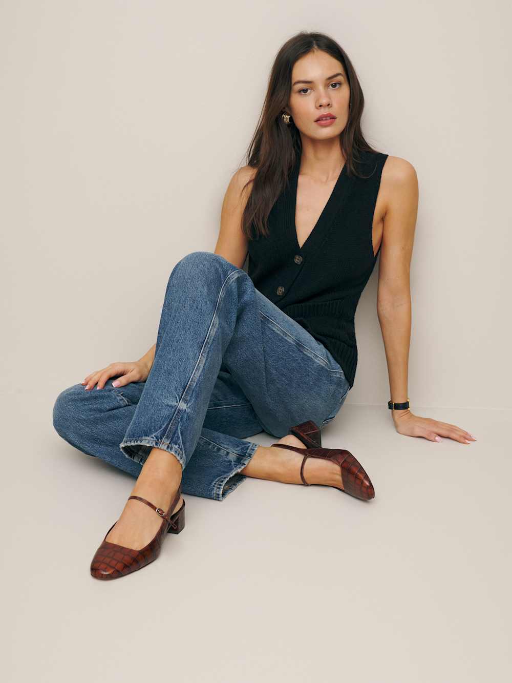 Reformation Maddox Slingback Heel - Brown Croc-effect