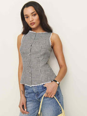 Reformation Amela Linen Top - Remy Check