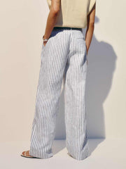 Reformation Carter Linen Mid Rise Pant - Antibes Stripe