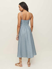 Reformation Monette Linen Dress - Sky Dot
