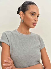 Reformation Olive Knit Top - Heather Grey Waffle