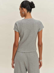 Reformation Olive Knit Top - Heather Grey Waffle