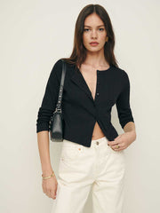 Reformation Ari Pointelle Knit Cardigan - Black