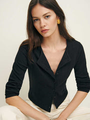 Reformation Ari Pointelle Knit Cardigan - Black