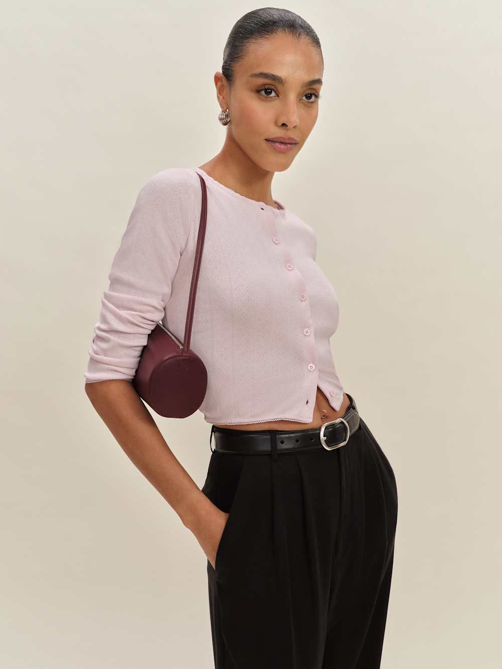 Reformation Ari Pointelle Knit Cardigan - Cherry Blossom