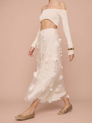 Reformation Gabriella Skirt - Ivory Floral Appliqué