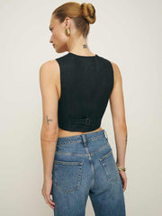 Reformation Sofia Cropped Linen Vest - Black