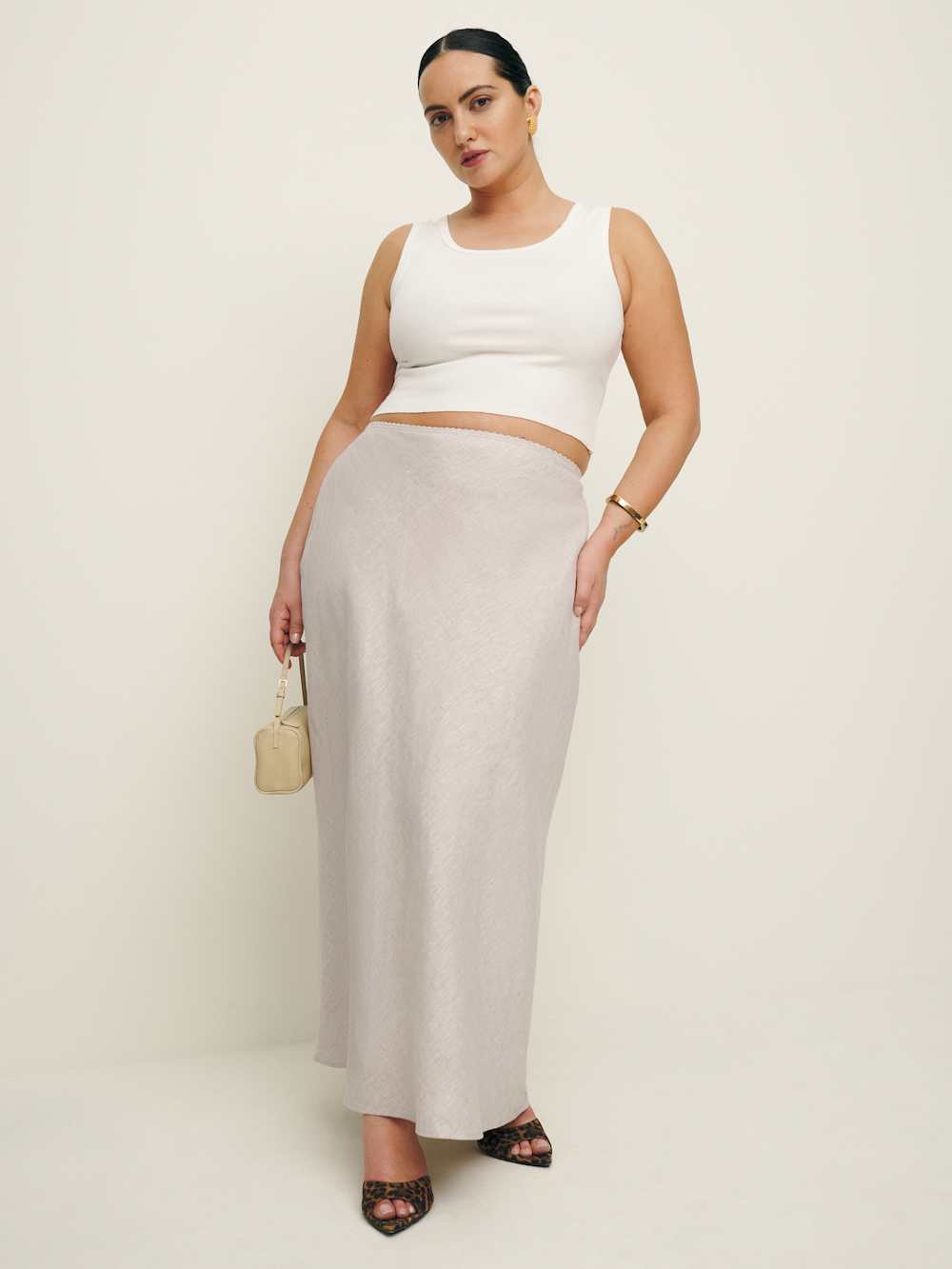 Reformation Layla Linen Skirt Es - Oatmeal