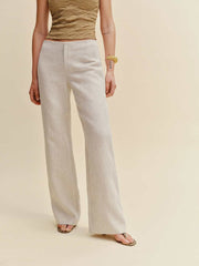 Reformation Vida Linen Low Rise Pant - Oatmeal