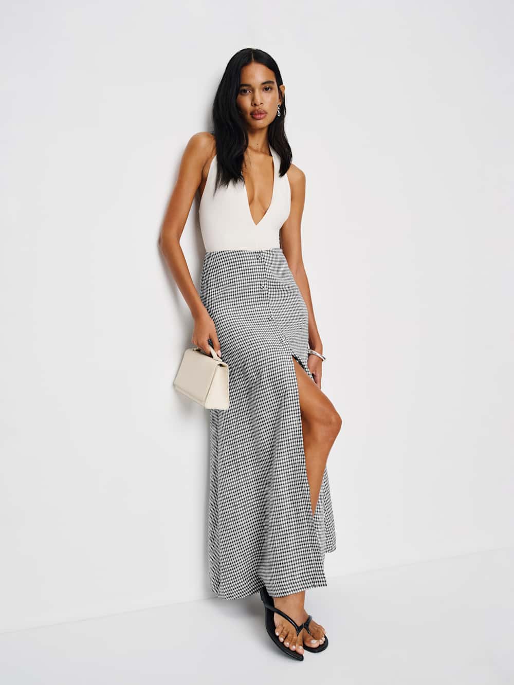 Reformation Andi Linen Maxi Skirt - Remy Check