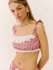 Reformation Romee Cropped Top - Red Gingham