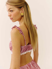 Reformation Romee Cropped Top - Red Gingham
