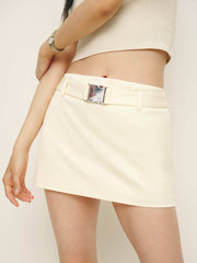 Reformation Carla Low Waist Belted Satin Skirt - Sugar