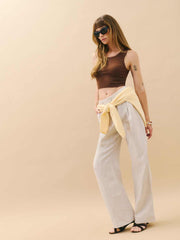 Reformation Alex Linen Mid Rise Cropped Pant - Oatmeal