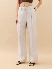 Reformation Alex Linen Mid Rise Cropped Pant - Oatmeal