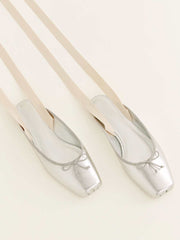 Reformation Megan Lace Up Ballet Flat - Silver