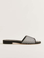 Reformation Eliza Flat Sandal - Black Rhinestone Mesh