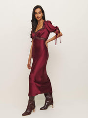 Reformation Stella Silk Dress - Crimson Clover