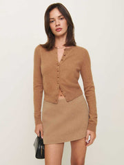 Reformation Carla Low Waist Wool Skirt - Camel