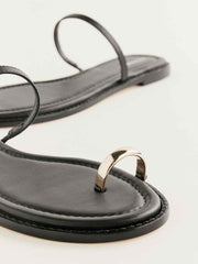 Reformation Cassandra Flat Sandal - Black Leather
