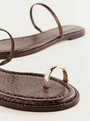 Reformation Cassandra Flat Sandal - Brown Croc-effect