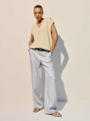Reformation Petites Carter Linen Mid Rise Pant - Antibes Stripe