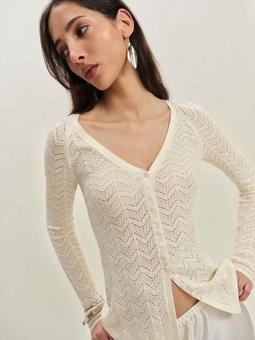 Reformation Sutton Regenerative Merino Open Knit Sweater - Cream
