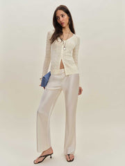 Reformation Sutton Regenerative Merino Open Knit Sweater - Cream