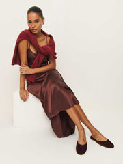 Reformation Melly Flat Mule - Dark Cherry Velvet
