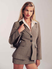 Reformation Bondi Blazer - Tan Houndstooth